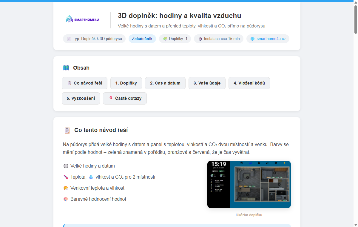 Ukázka návodu 3D doplněk: hodiny a kvalita vzduchu