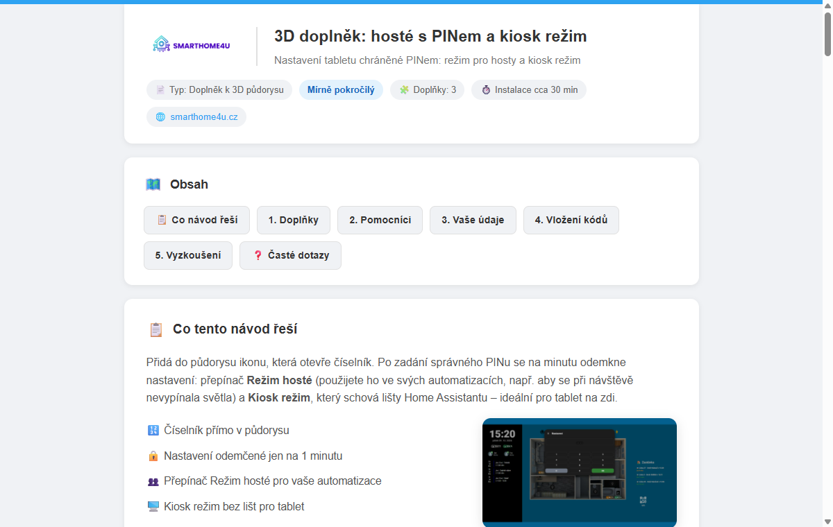 Ukázka návodu 3D doplněk: hosté s PINem a kiosk