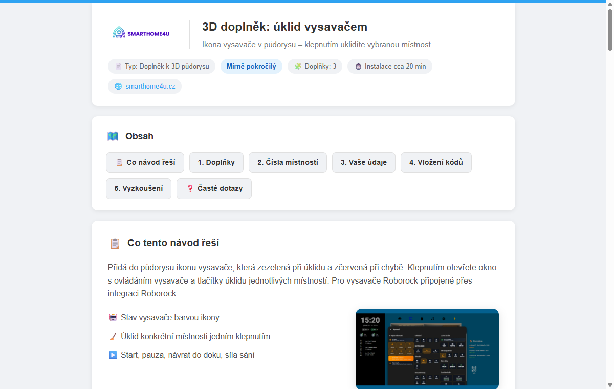 Ukázka návodu 3D doplněk: úklid vysavačem