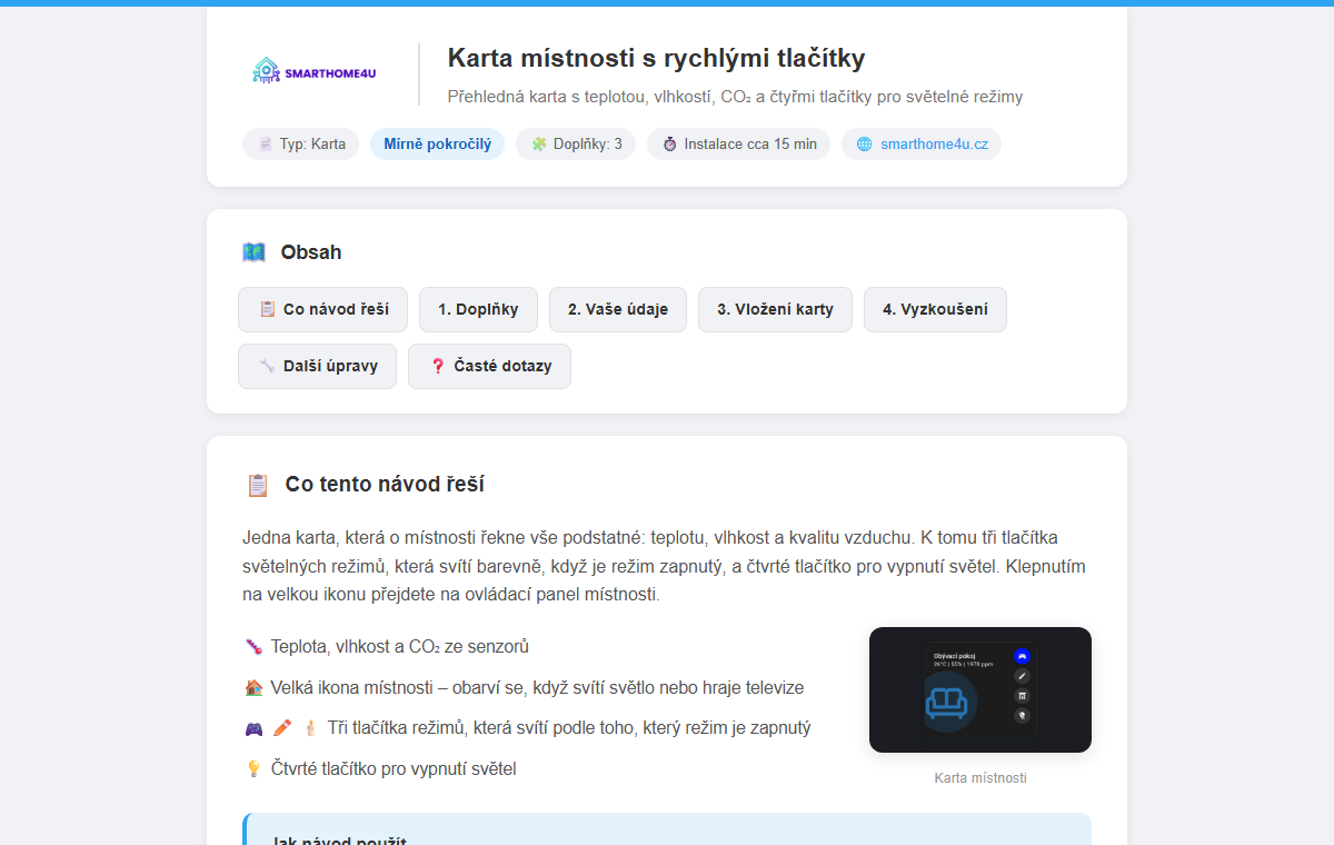 Ukázka návodu Karta místnosti s rychlými tlačítky