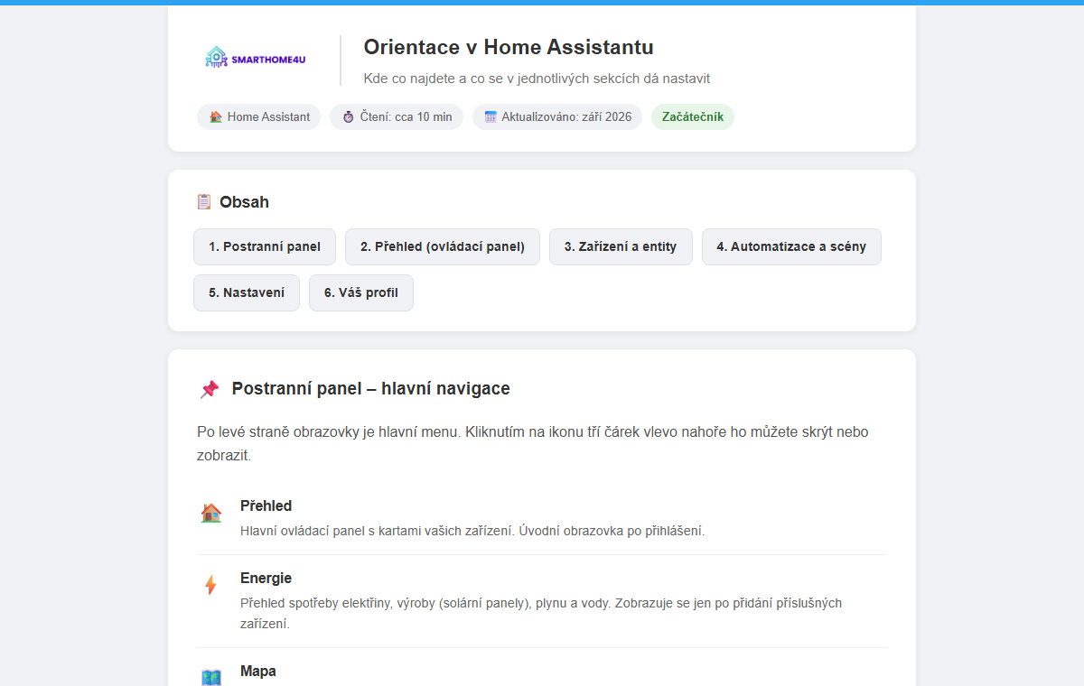 Ukázka návodu Orientace v Home Assistantu