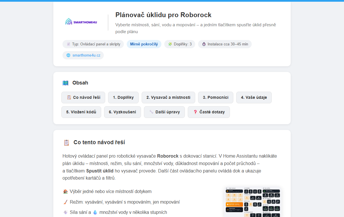 Ukázka návodu Plánovač úklidu pro Roborock
