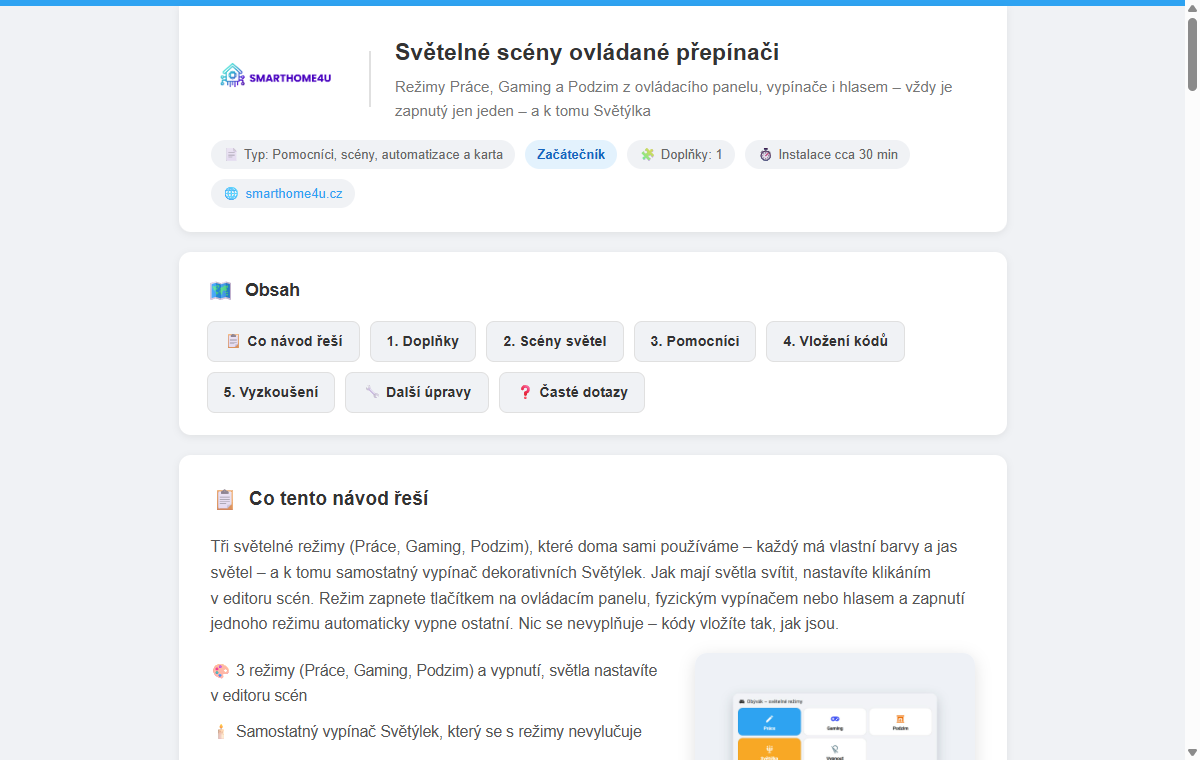 Ukázka návodu Světelné scény ovládané přepínači