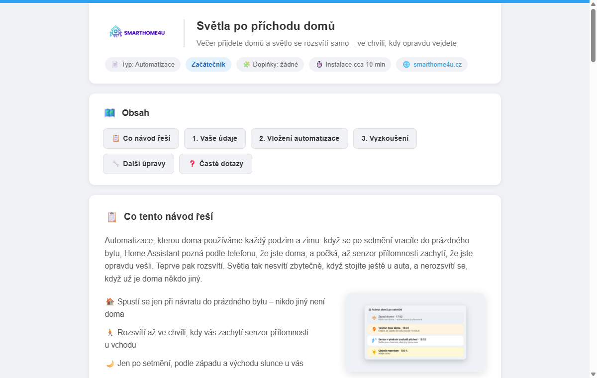 Ukázka návodu Světla po příchodu domů